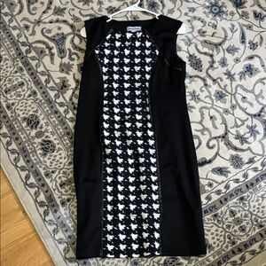 Shelby & Palmer Black Midi Dress with Black & White Houndstooth Panel